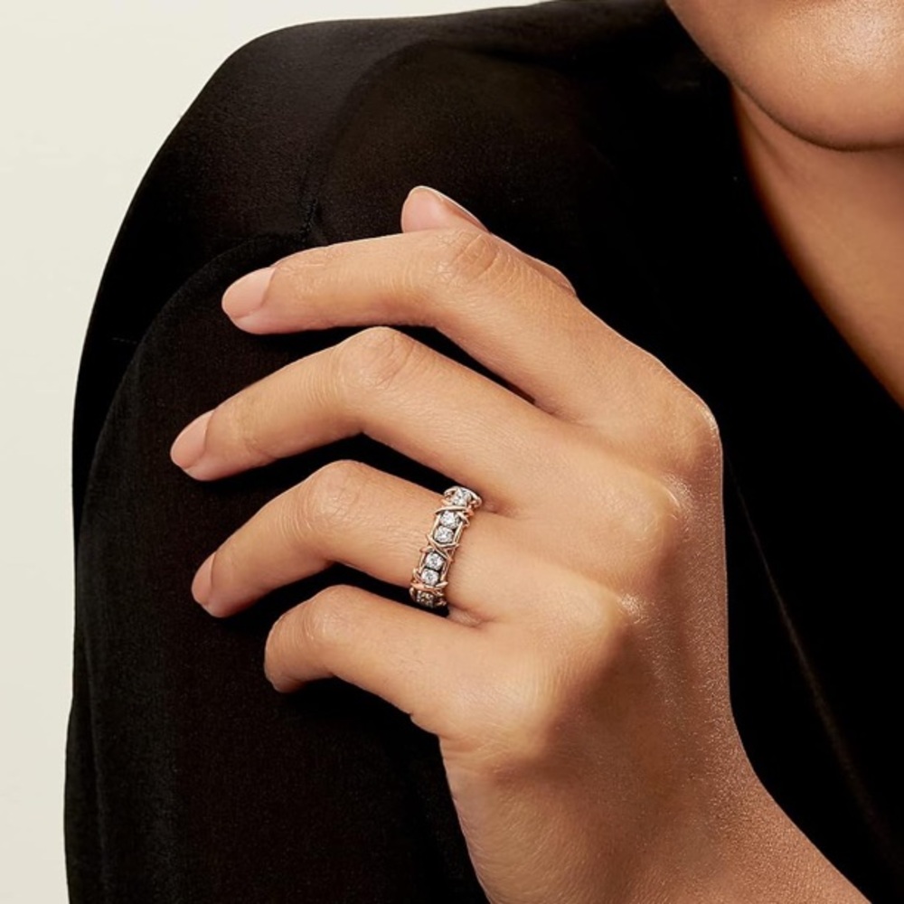 Tiffany Style Rose Gold & White Topaz Ring